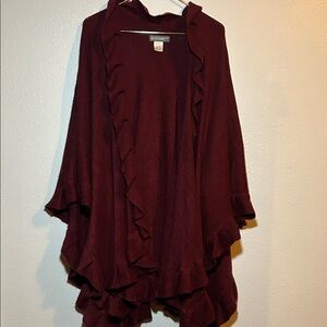 Apostrophe Maroon Ruffled Women's Poncho